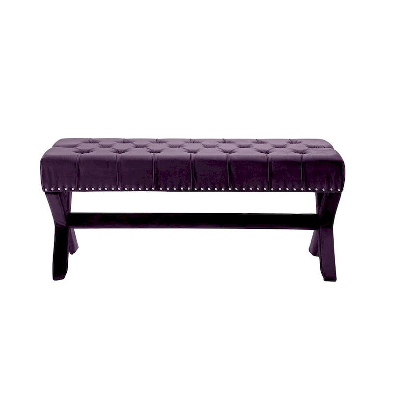 Banc rembourré en velours prune 45 - 45,27L x 19,68W x 19,29H
