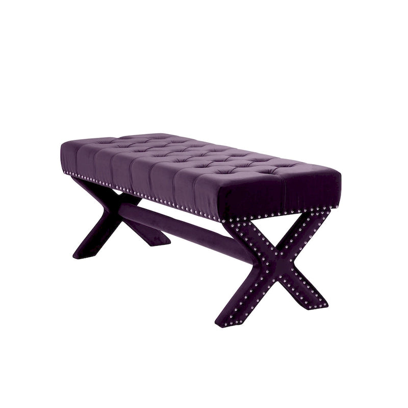 Banc rembourré en velours prune 45 - 45,27L x 19,68W x 19,29H