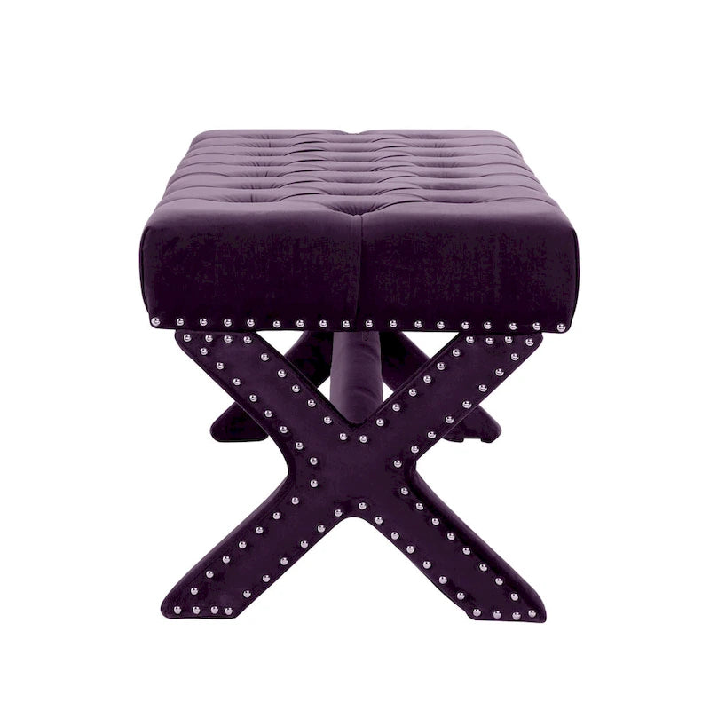 Banc rembourré en velours prune 45 - 45,27L x 19,68W x 19,29H