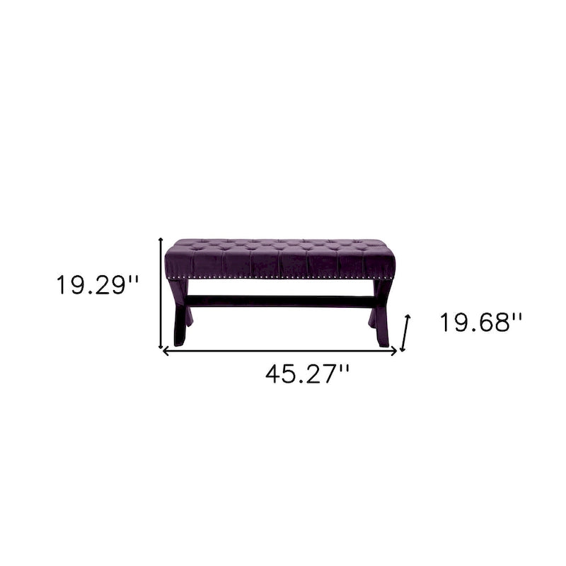 Banc rembourré en velours prune 45 - 45,27L x 19,68W x 19,29H