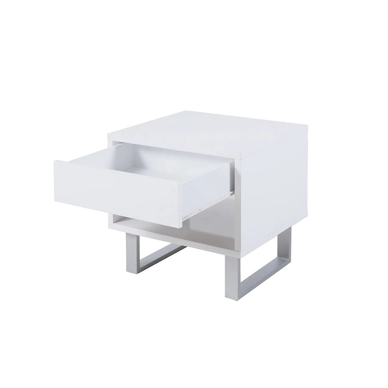 Table d'appoint rectangulaire à 1 tiroir, blanc très brillant