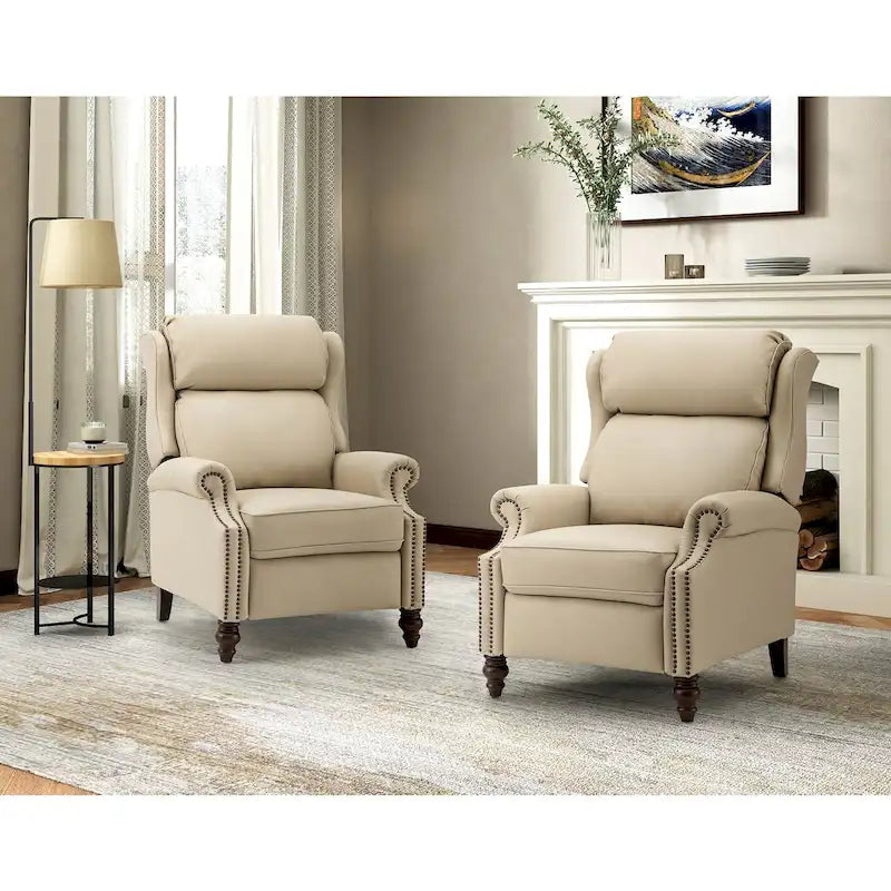 Fauteuil inclinable moderne en cuir véritable avec clous, lot de 2, par