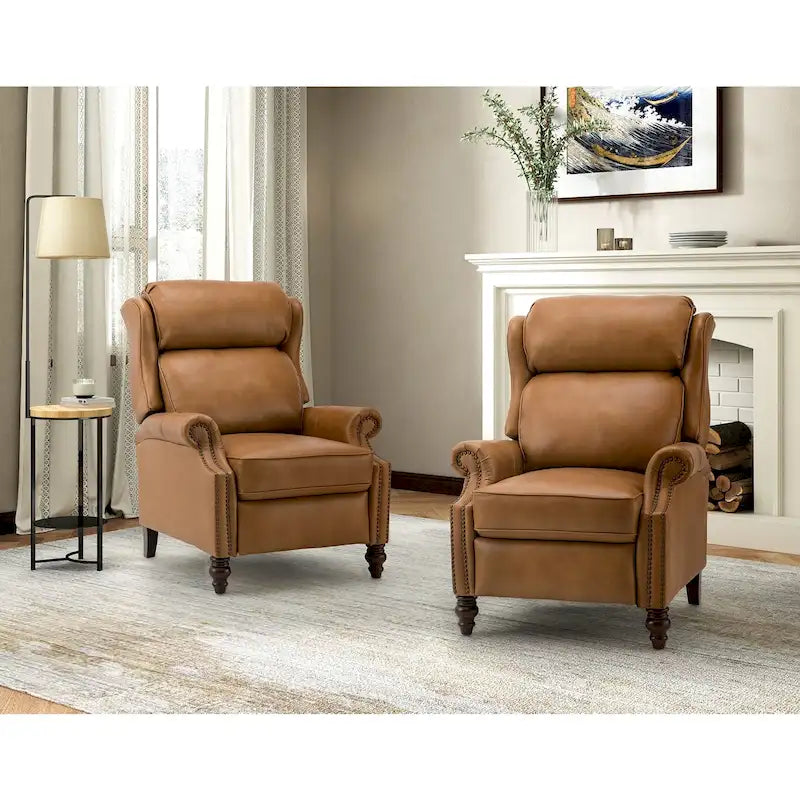 Fauteuil inclinable moderne en cuir véritable avec clous, lot de 2, par