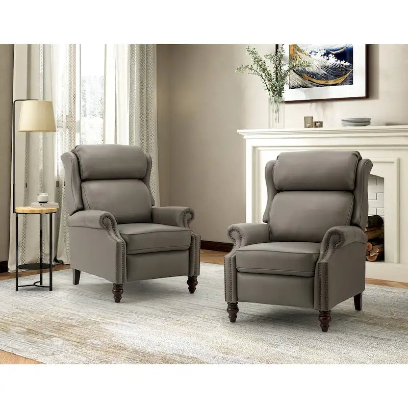 Fauteuil inclinable moderne en cuir véritable avec clous, lot de 2, par