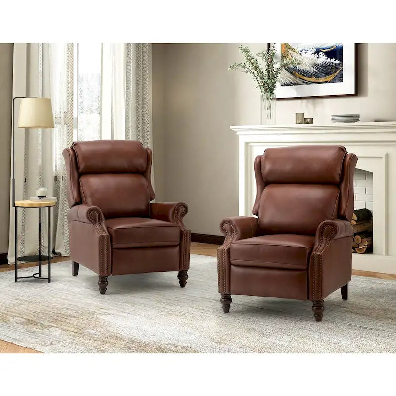 Fauteuil inclinable moderne en cuir véritable avec clous, lot de 2, par