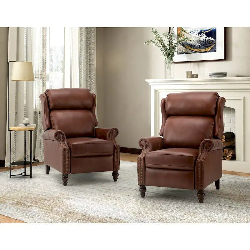 Fauteuil inclinable moderne en cuir véritable avec clous, lot de 2, par