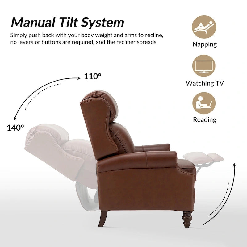 Fauteuil inclinable moderne en cuir véritable avec clous, lot de 2, par