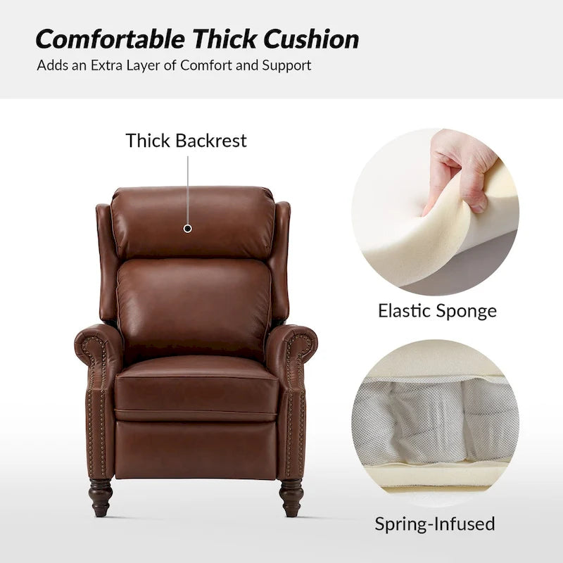Fauteuil inclinable moderne en cuir véritable avec clous, lot de 2, par