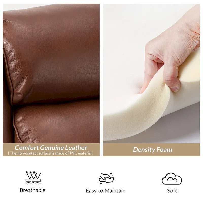 Fauteuil inclinable moderne en cuir véritable avec clous, lot de 2, par
