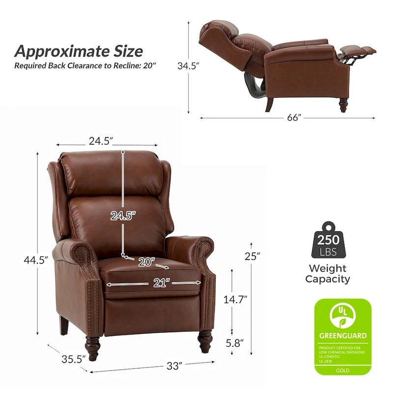 Fauteuil inclinable moderne en cuir véritable avec clous, lot de 2, par