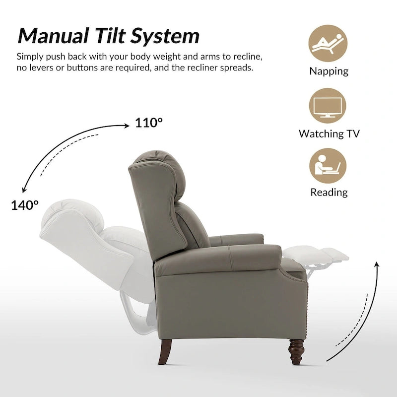 Fauteuil inclinable moderne en cuir véritable avec clous, lot de 2, par