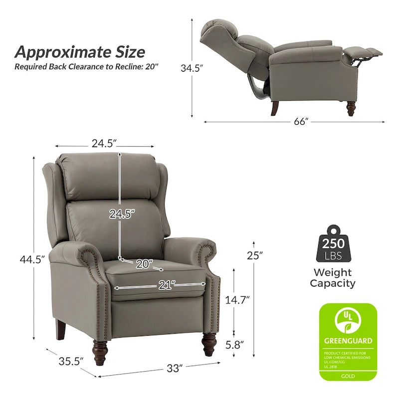 Fauteuil inclinable moderne en cuir véritable avec clous, lot de 2, par