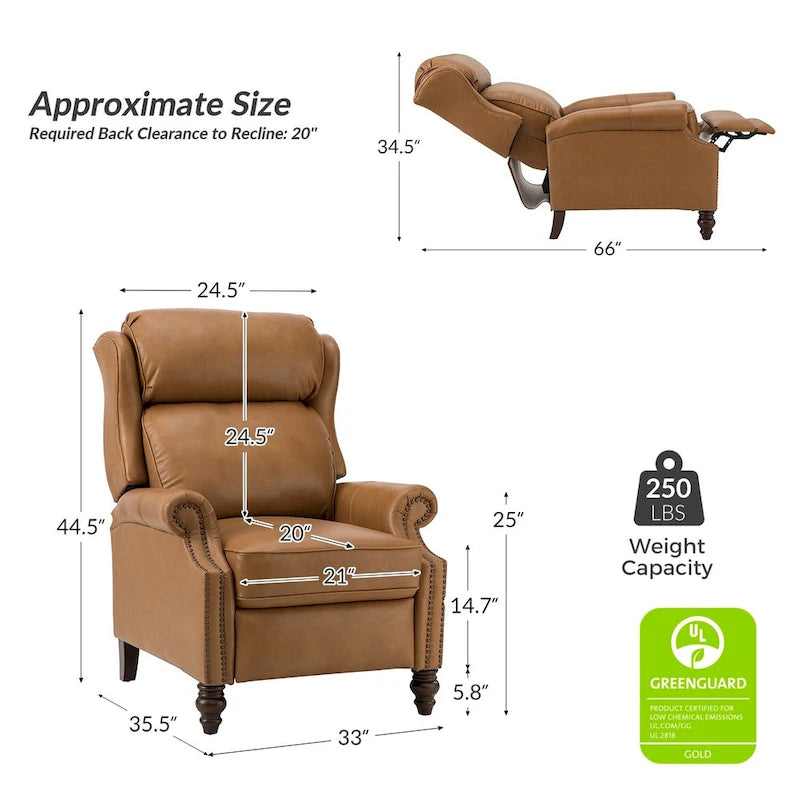 Fauteuil inclinable moderne en cuir véritable avec clous, lot de 2, par