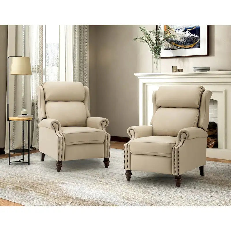 Fauteuil inclinable moderne en cuir véritable avec clous, lot de 2, par
