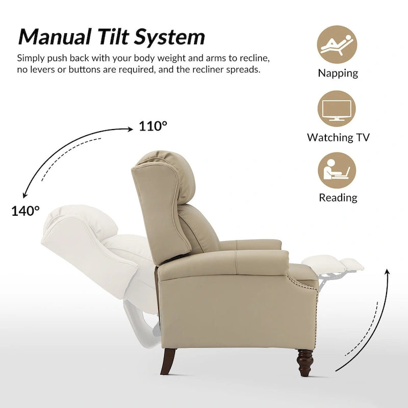 Fauteuil inclinable moderne en cuir véritable avec clous, lot de 2, par