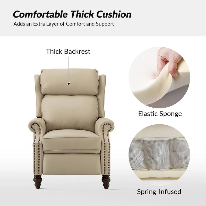 Fauteuil inclinable moderne en cuir véritable avec clous, lot de 2, par