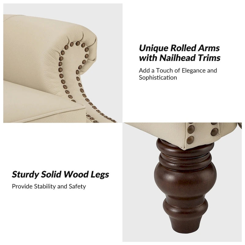Fauteuil inclinable moderne en cuir véritable avec clous, lot de 2, par