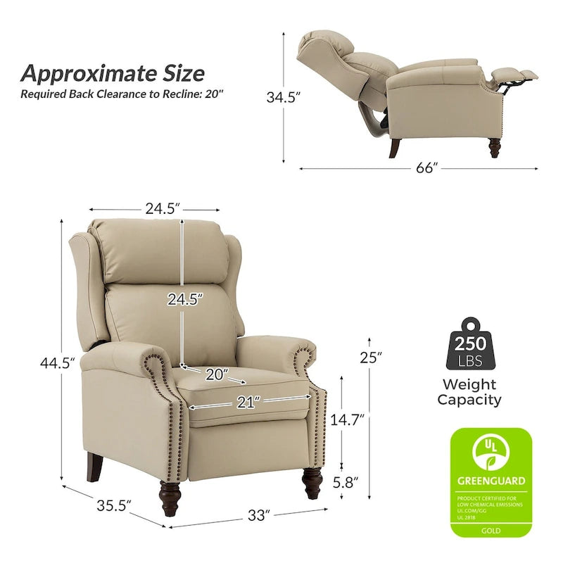 Fauteuil inclinable moderne en cuir véritable avec clous, lot de 2, par
