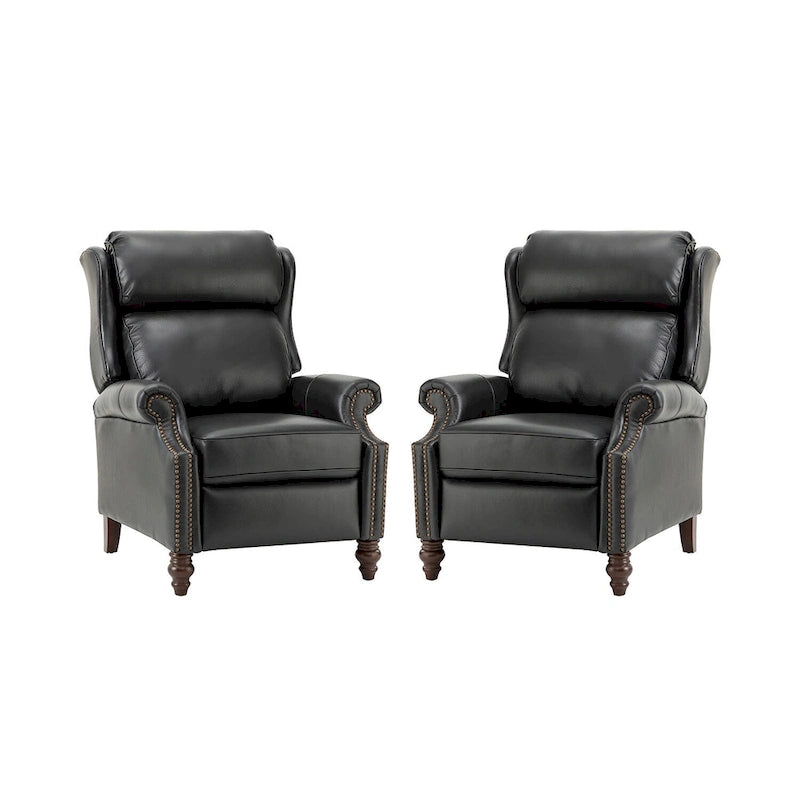 Fauteuil inclinable moderne en cuir véritable avec clous, lot de 2, par