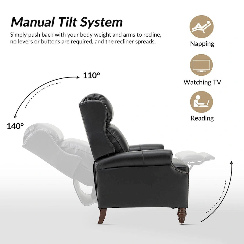 Fauteuil inclinable moderne en cuir véritable avec clous, lot de 2, par