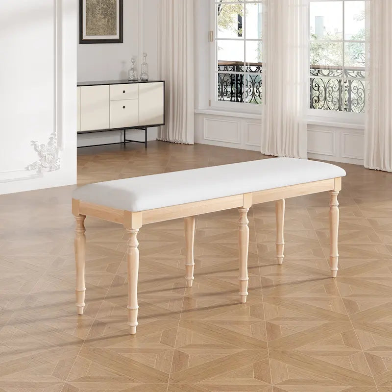 Banc de salle à manger capitonné traditionnel vintage de 128 cm avec 6 pieds en bois massif