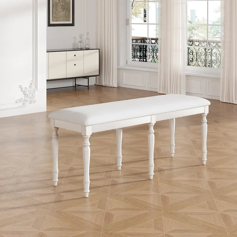 Banc de salle à manger capitonné traditionnel vintage de 128 cm avec 6 pieds en bois massif