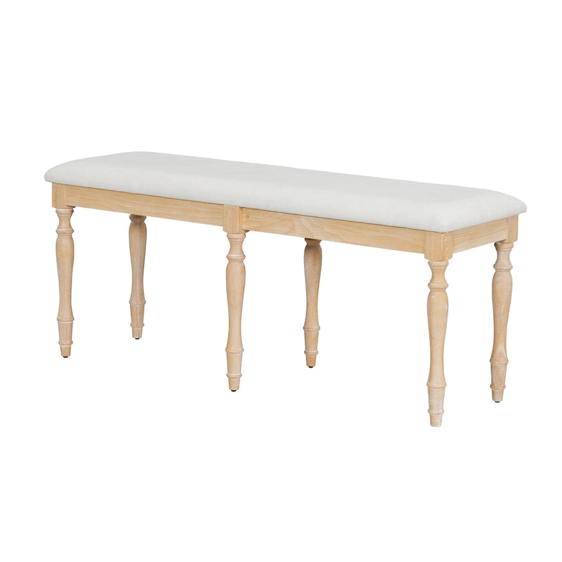 Banc de salle à manger capitonné traditionnel vintage de 128 cm avec 6 pieds en bois massif