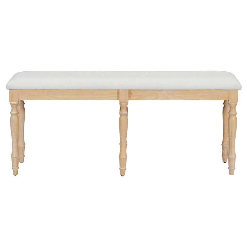 Banc de salle à manger capitonné traditionnel vintage de 128 cm avec 6 pieds en bois massif