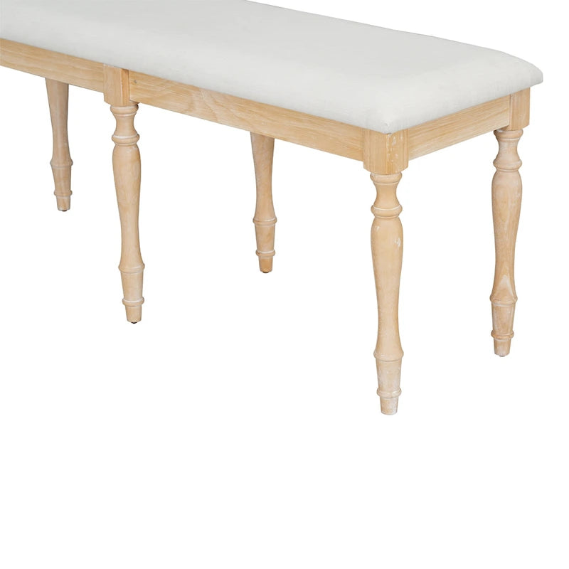 Banc de salle à manger capitonné traditionnel vintage de 128 cm avec 6 pieds en bois massif