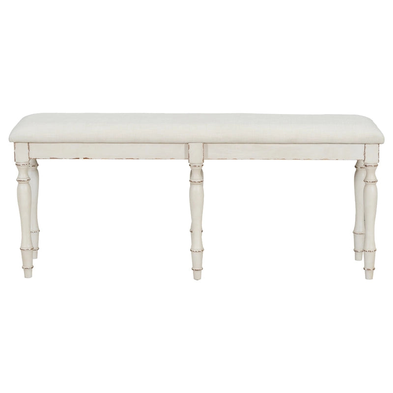 Banc de salle à manger capitonné traditionnel vintage de 128 cm avec 6 pieds en bois massif