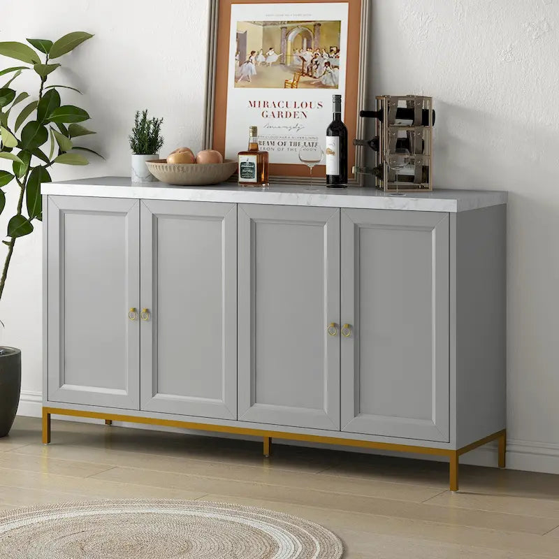 Buffet moderne avec très grand espace de rangement, poignées et pieds en métal pour salon et salle à manger