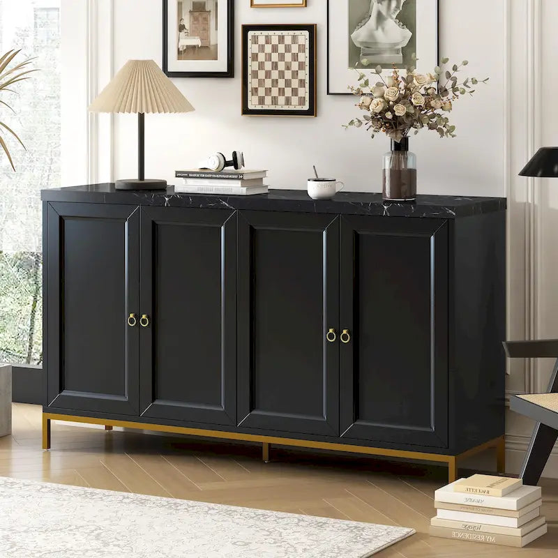 Buffet moderne avec très grand espace de rangement, poignées et pieds en métal pour salon et salle à manger