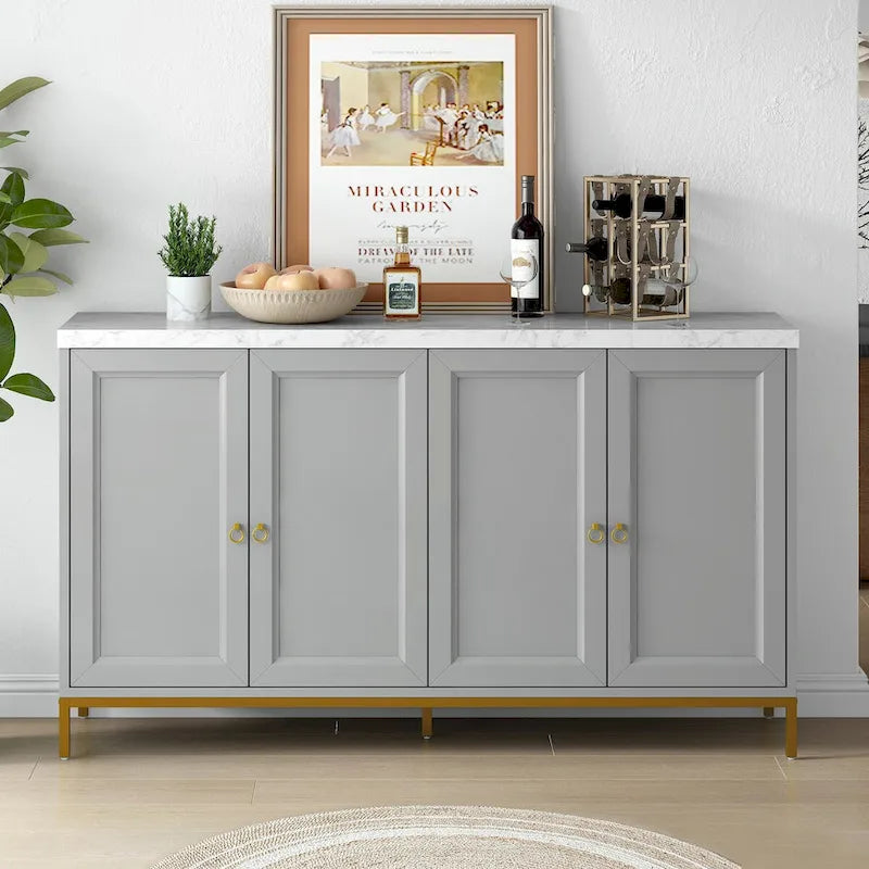 Buffet moderne avec très grand espace de rangement, poignées et pieds en métal pour salon et salle à manger