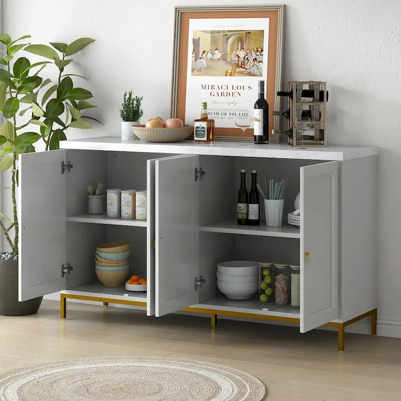 Buffet moderne avec très grand espace de rangement, poignées et pieds en métal pour salon et salle à manger