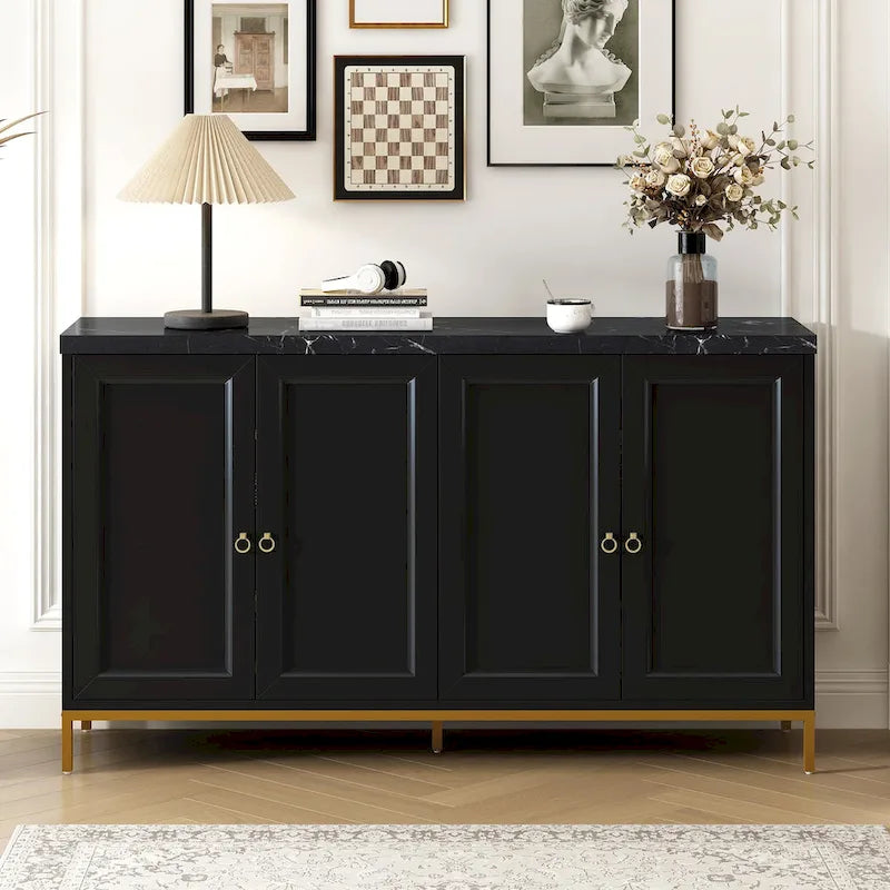 Buffet moderne avec très grand espace de rangement, poignées et pieds en métal pour salon et salle à manger