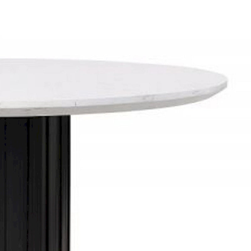 Table à manger de 54 pouces, plateau rond en imitation marbre, pied piédestal noir