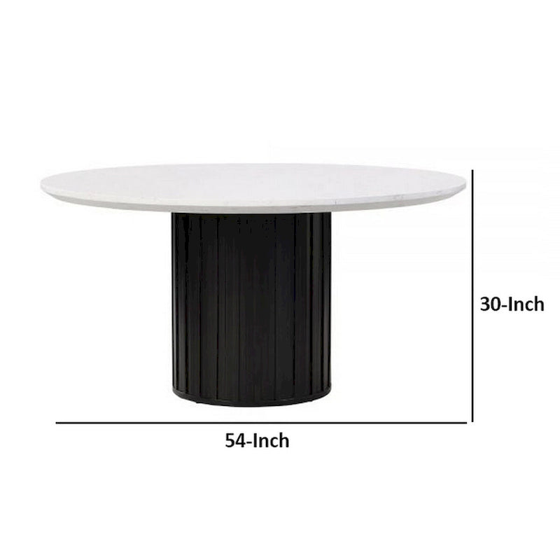 Table à manger de 54 pouces, plateau rond en imitation marbre, pied piédestal noir