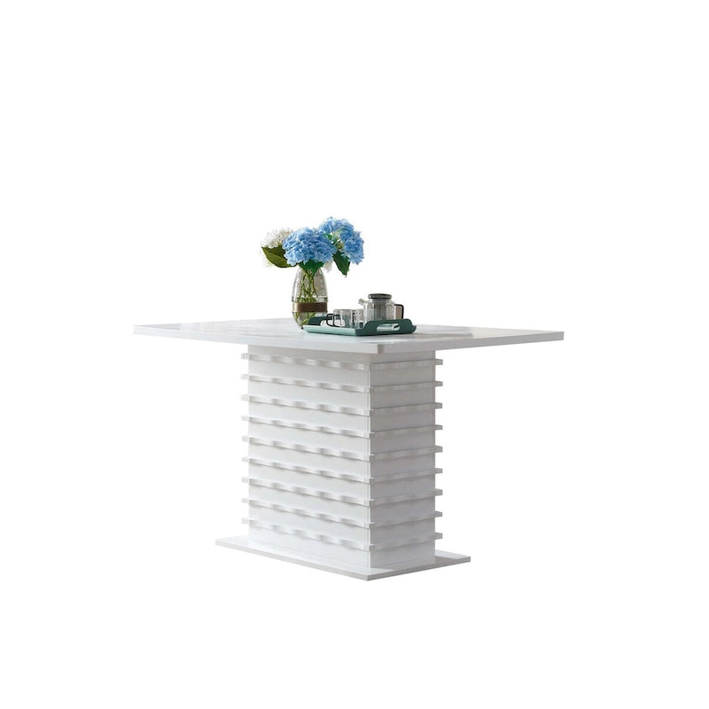 Table de salle à manger et de cuisine en bois avec pied à motif de vagues, blanche