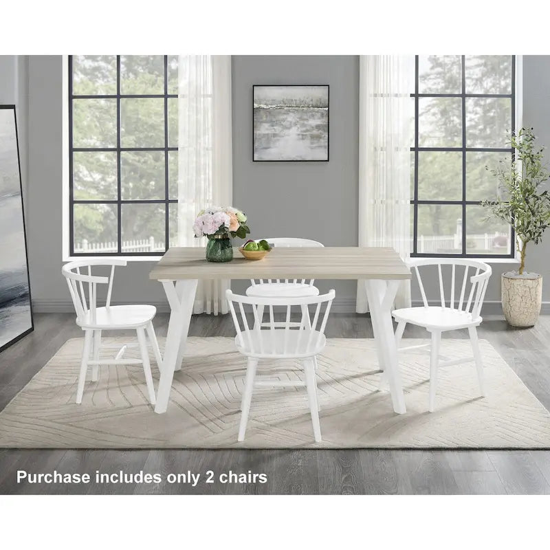 Chaises de salle à manger en bois à dossier à barreaux, Chaises Windsor, Lot de 2, Blanches