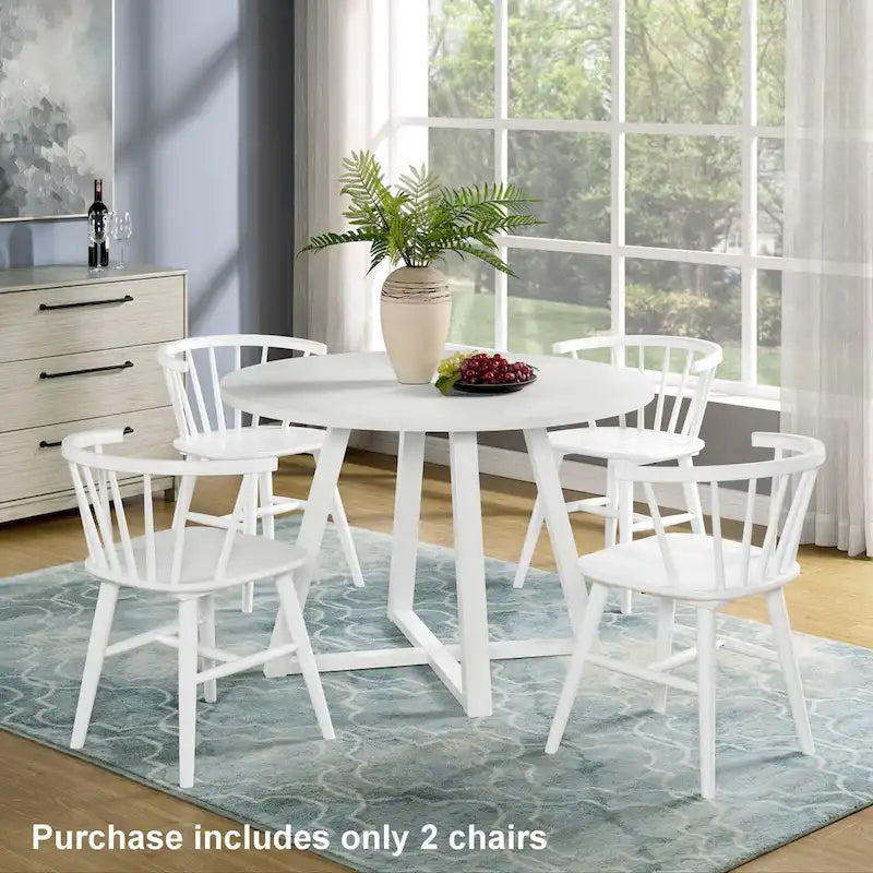 Chaises de salle à manger en bois à dossier à barreaux, Chaises Windsor, Lot de 2, Blanches