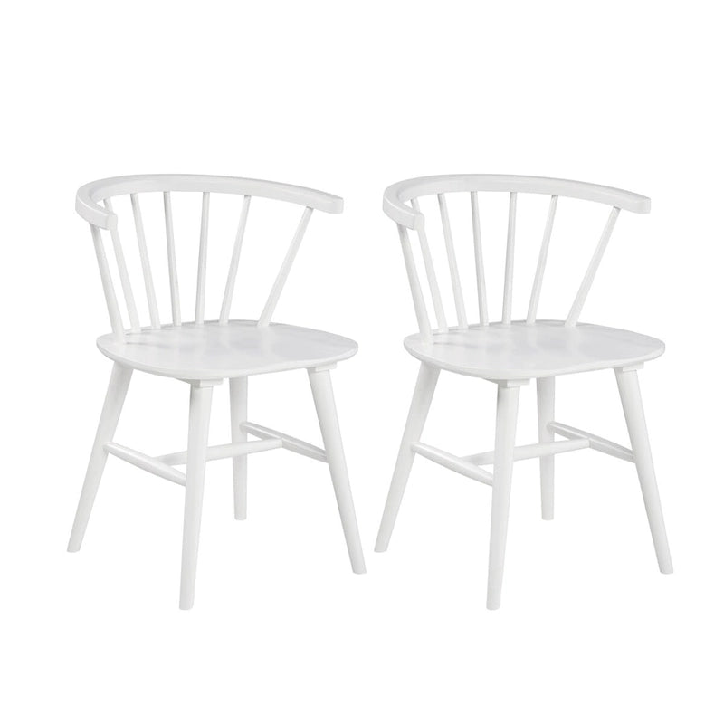 Chaises de salle à manger en bois à dossier à barreaux, Chaises Windsor, Lot de 2, Blanches