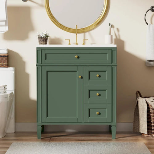 Meuble-lavabo de salle de bain de 76 cm avec lavabo intégré, meuble de rangement de salle de bain avec 2 tiroirs et un tiroir basculant, meuble-lavabo à vasque unique