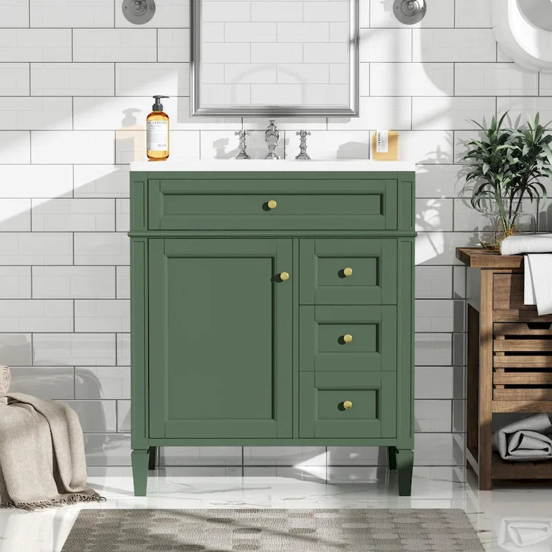 Meuble-lavabo de salle de bain de 76 cm avec lavabo intégré, meuble de rangement de salle de bain avec 2 tiroirs et un tiroir basculant, meuble-lavabo à vasque unique