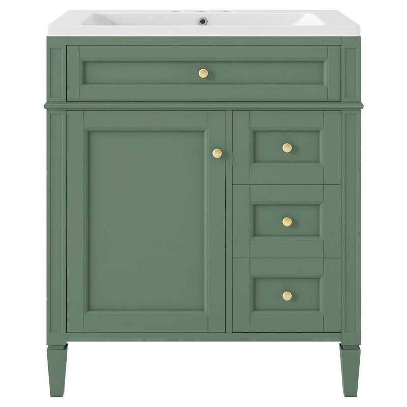 Meuble-lavabo de salle de bain de 76 cm avec lavabo intégré, meuble de rangement de salle de bain avec 2 tiroirs et un tiroir basculant, meuble-lavabo à vasque unique