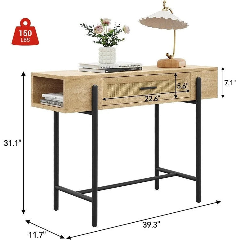 Console, Table d'entrée en rotin avec tiroir de rangement