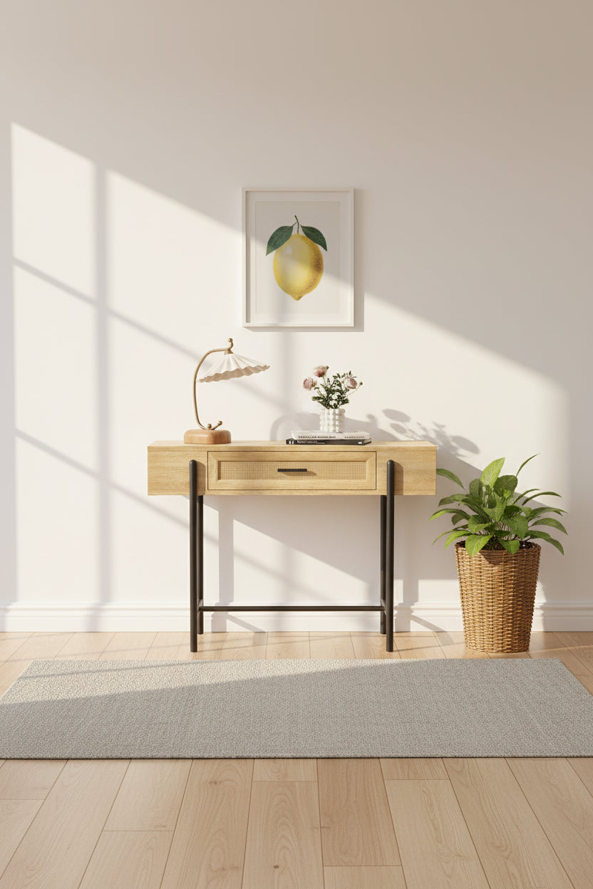 Console, Table d'entrée en rotin avec tiroir de rangement