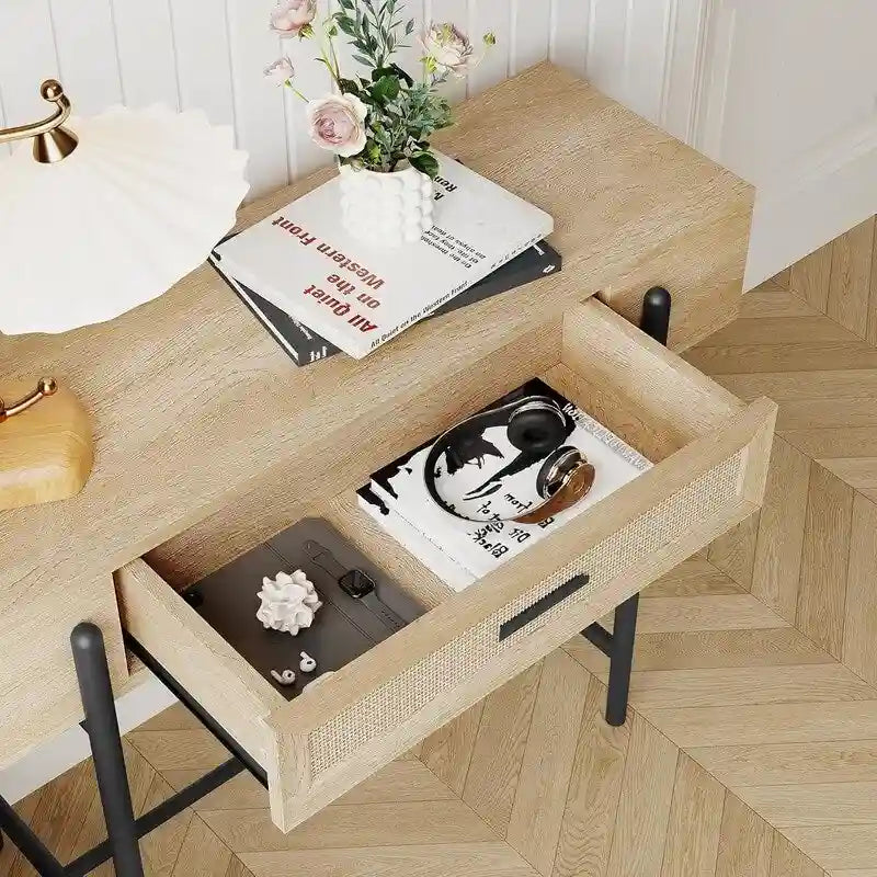 Console, Table d'entrée en rotin avec tiroir de rangement