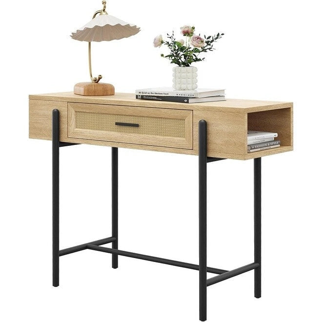 Console, Table d'entrée en rotin avec tiroir de rangement